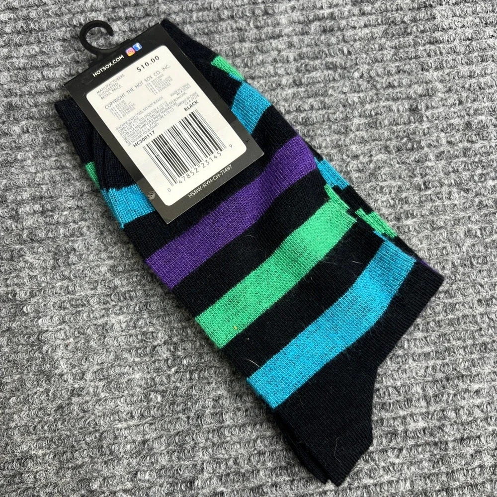 Hot Sox Womens Cashmere Blend Striped Crew Socks Black Purple Green NWT